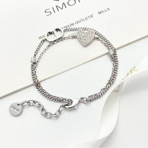 Dior Silver Double Chain Bracelet with Heart Charm